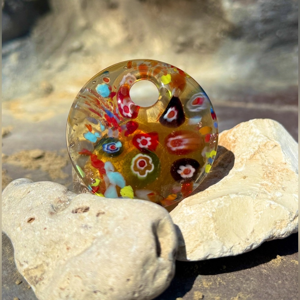 Authentic Vintage Murano Italian Hand Blown Multicolor Lamp Work Glass Pendant
